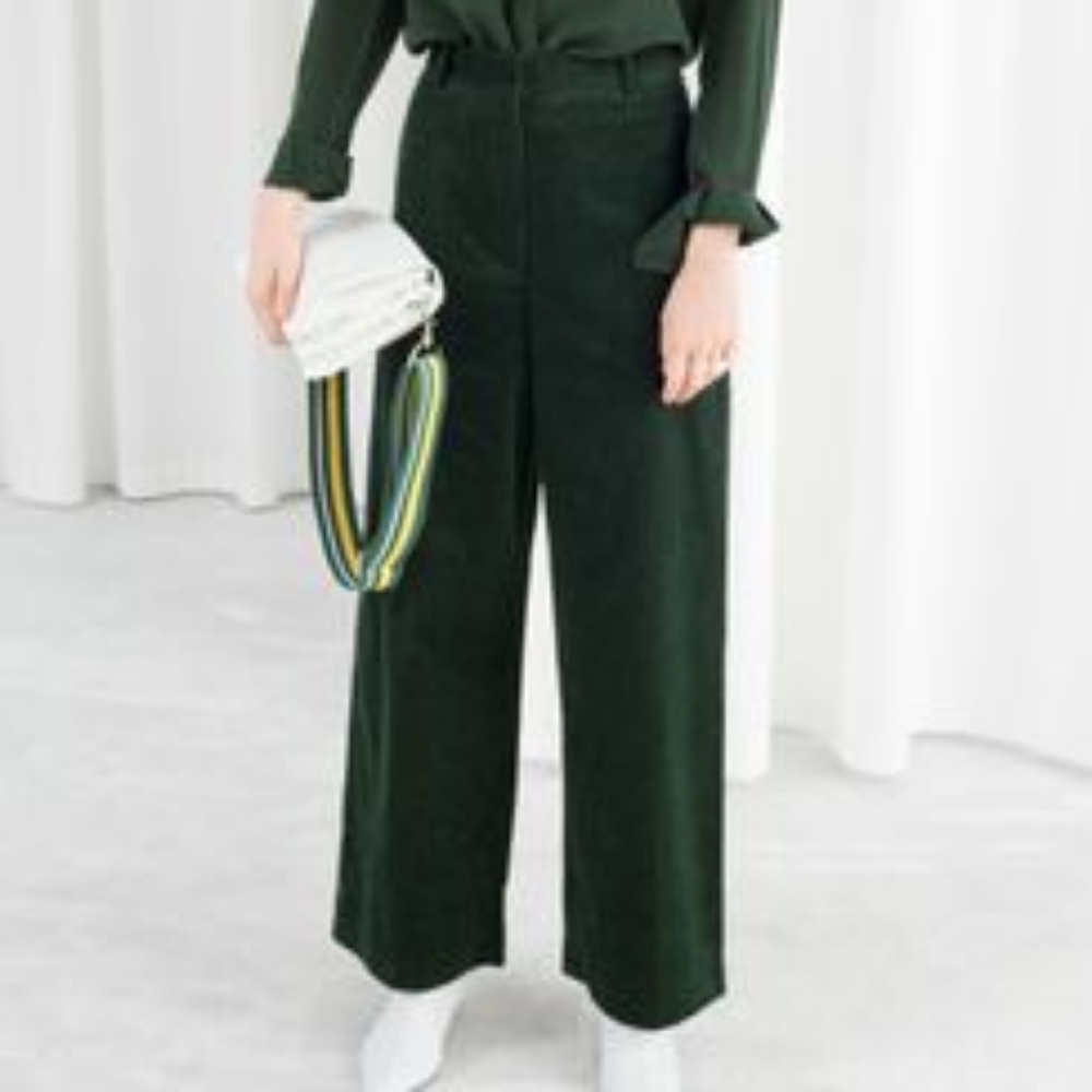 & Other Stories dark green corduroy wide leg pants